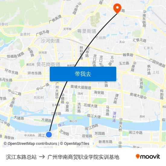 滨江东路总站 to 广州华南商贸职业学院实训基地 map