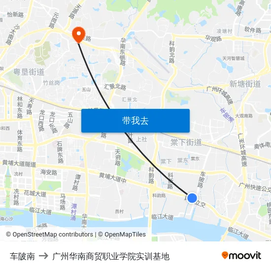 车陂南 to 广州华南商贸职业学院实训基地 map