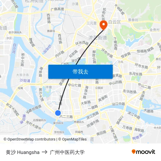 黄沙 Huangsha to 广州中医药大学 map
