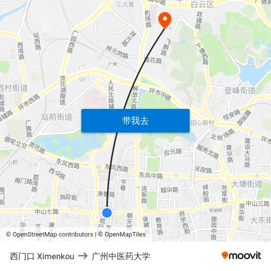 西门口 Ximenkou to 广州中医药大学 map