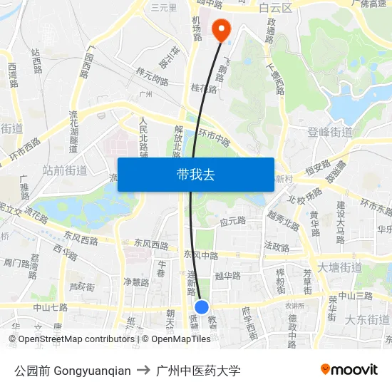 公园前 Gongyuanqian to 广州中医药大学 map
