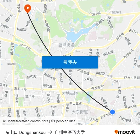 东山口 Dongshankou to 广州中医药大学 map