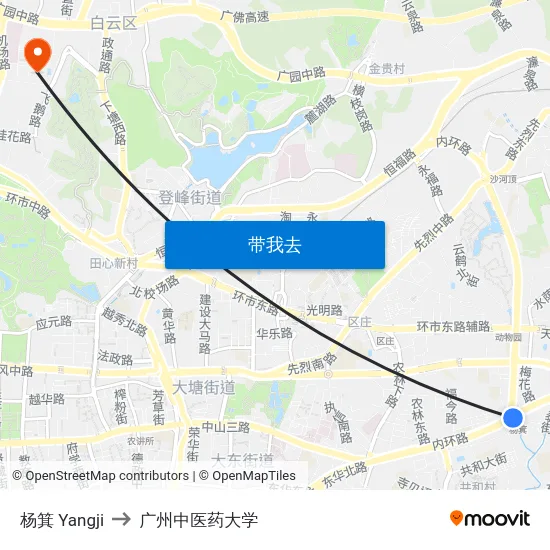 杨箕 Yangji to 广州中医药大学 map
