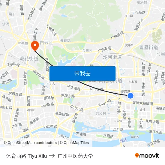 体育西路 Tiyu Xilu to 广州中医药大学 map