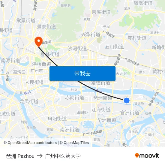 琶洲 Pazhou to 广州中医药大学 map