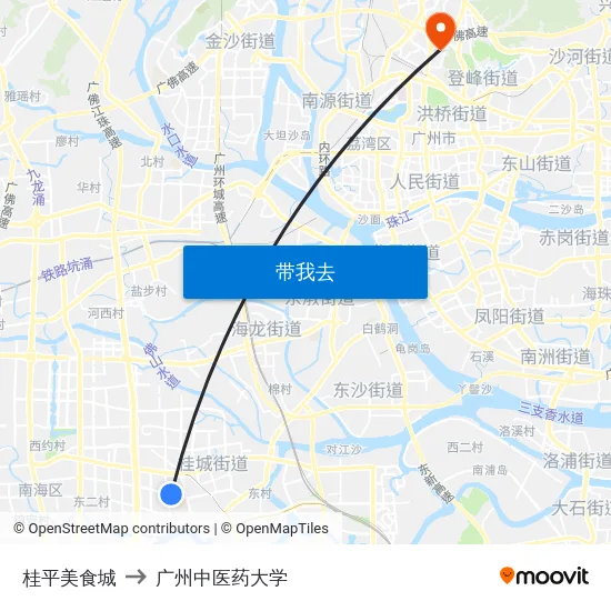 桂平美食城 to 广州中医药大学 map
