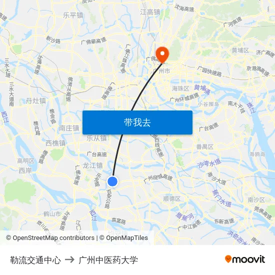 勒流交通中心 to 广州中医药大学 map