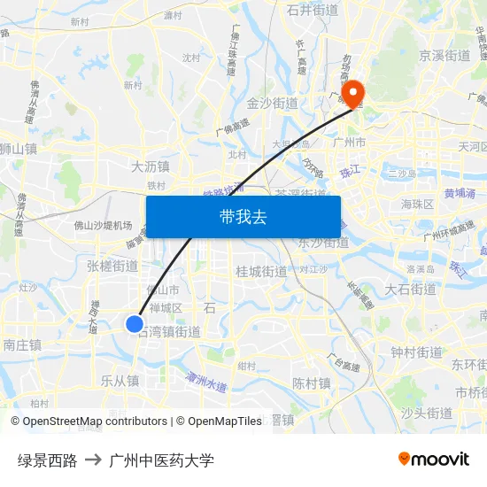绿景西路 to 广州中医药大学 map