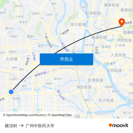 横滘村 to 广州中医药大学 map