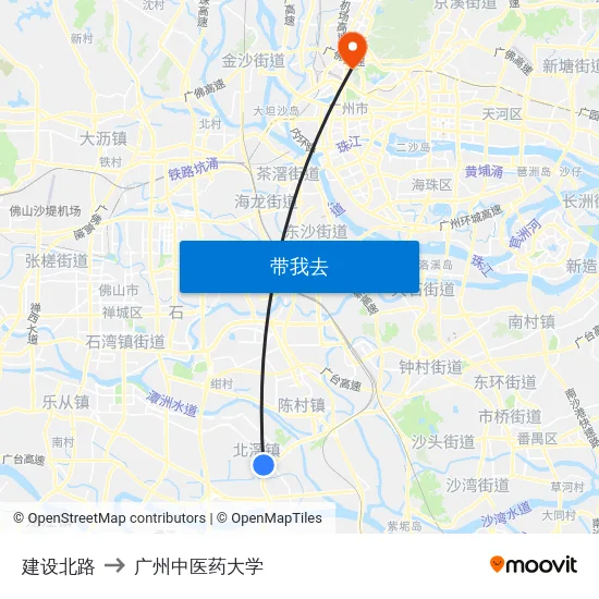 建设北路 to 广州中医药大学 map