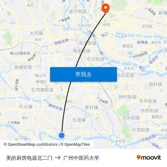 美的厨房电器北二门 to 广州中医药大学 map