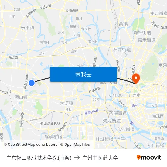 广东轻工职业技术学院(南海) to 广州中医药大学 map