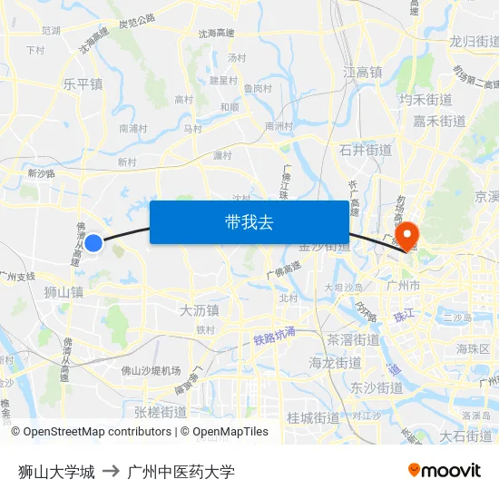 狮山大学城 to 广州中医药大学 map