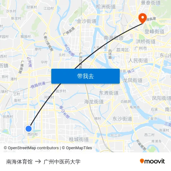 南海体育馆 to 广州中医药大学 map