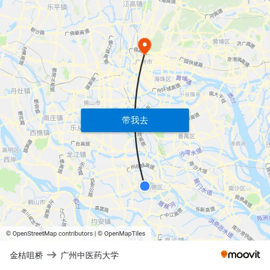 金桔咀桥 to 广州中医药大学 map