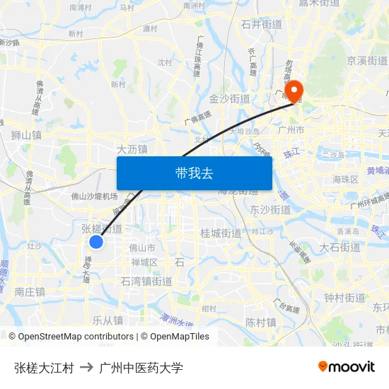 张槎大江村 to 广州中医药大学 map
