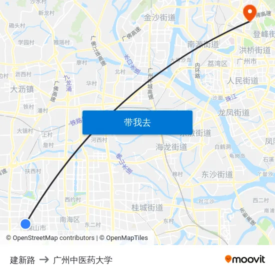 建新路 to 广州中医药大学 map