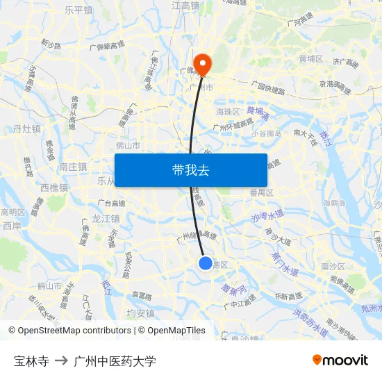 宝林寺 to 广州中医药大学 map