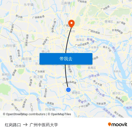 红岗路口 to 广州中医药大学 map
