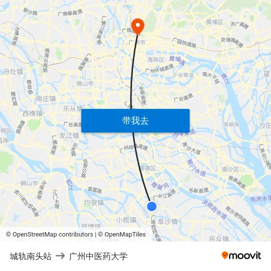 城轨南头站 to 广州中医药大学 map