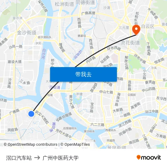 滘口汽车站 to 广州中医药大学 map