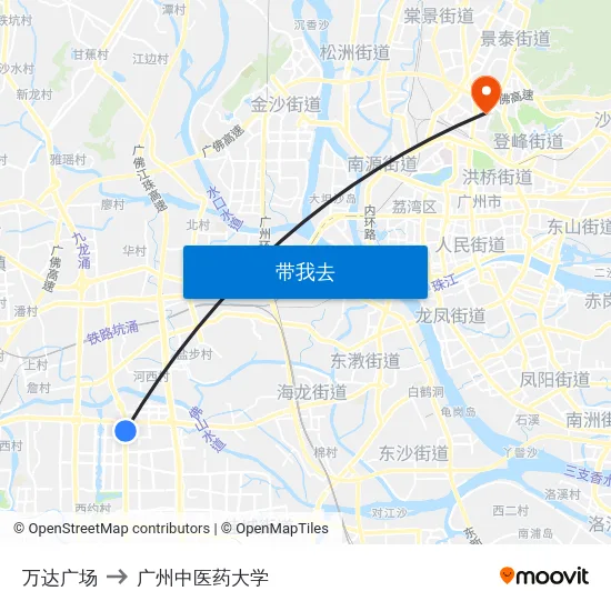 万达广场 to 广州中医药大学 map