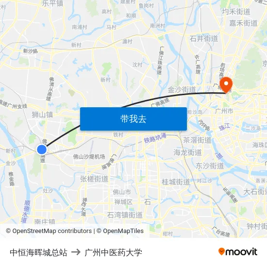 中恒海晖城总站 to 广州中医药大学 map