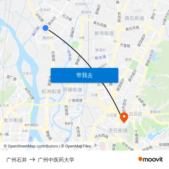 广州石井 to 广州中医药大学 map