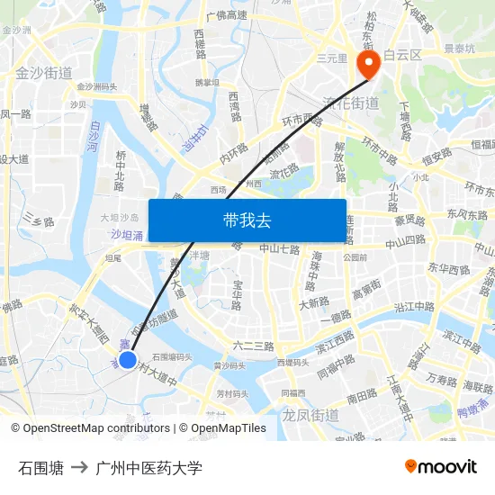 石围塘 to 广州中医药大学 map