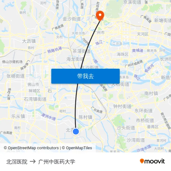 北滘医院 to 广州中医药大学 map