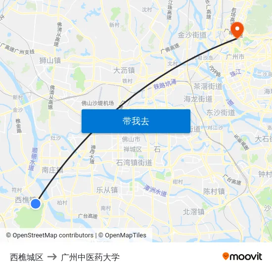 西樵城区 to 广州中医药大学 map