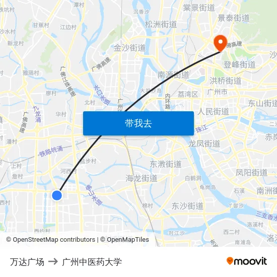 万达广场 to 广州中医药大学 map