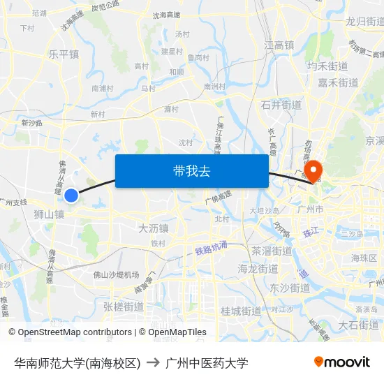 华南师范大学(南海校区) to 广州中医药大学 map