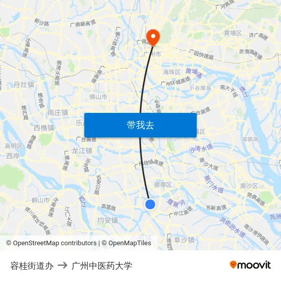 容桂街道办 to 广州中医药大学 map