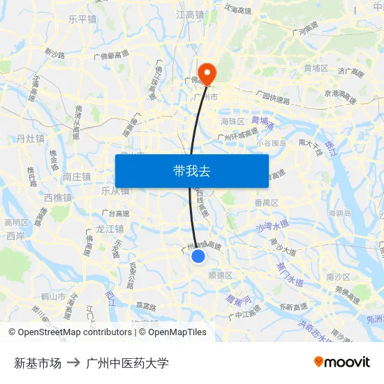 新基市场 to 广州中医药大学 map