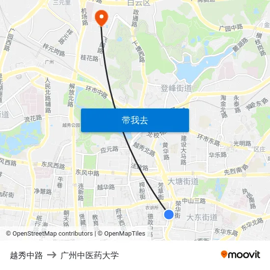 越秀中路 to 广州中医药大学 map