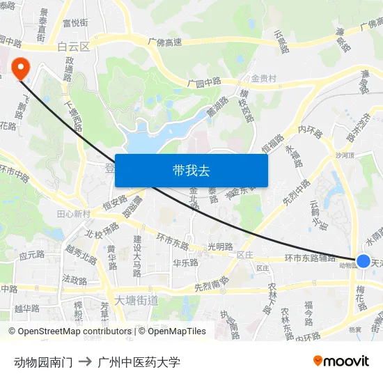 动物园南门 to 广州中医药大学 map