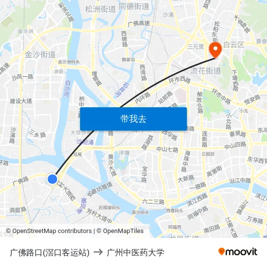 广佛路口(滘口客运站) to 广州中医药大学 map