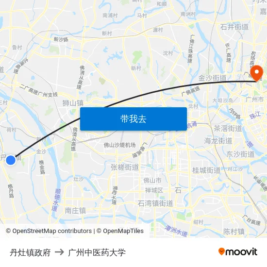 丹灶镇政府 to 广州中医药大学 map