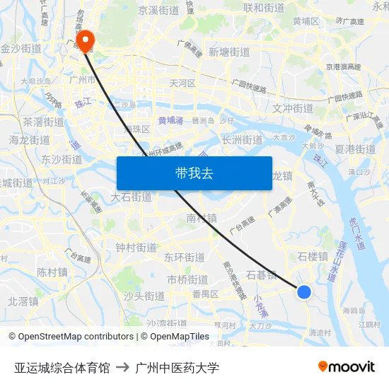 亚运城综合体育馆 to 广州中医药大学 map