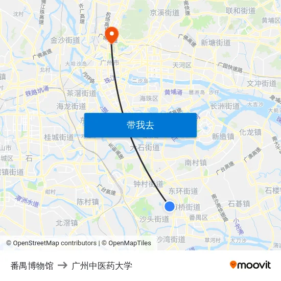 番禺博物馆 to 广州中医药大学 map
