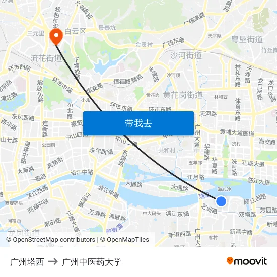 广州塔西 to 广州中医药大学 map