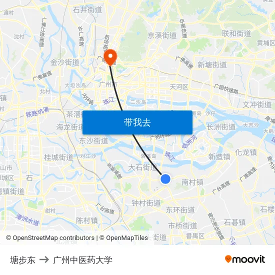 塘步东 to 广州中医药大学 map