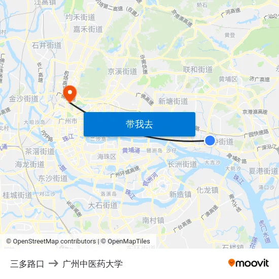 三多路口 to 广州中医药大学 map