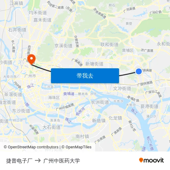捷普电子厂 to 广州中医药大学 map