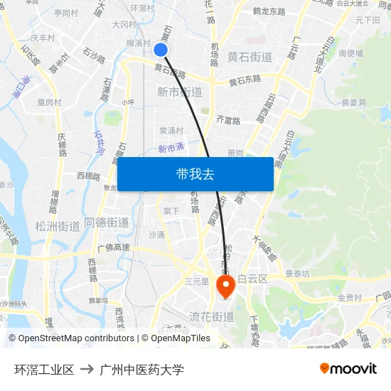 环滘工业区 to 广州中医药大学 map