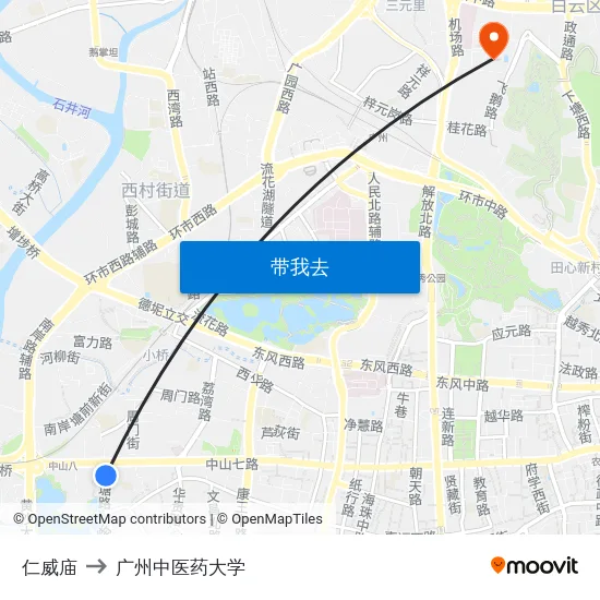 仁威庙 to 广州中医药大学 map