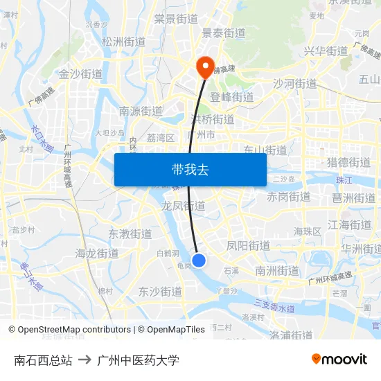 南石西总站 to 广州中医药大学 map
