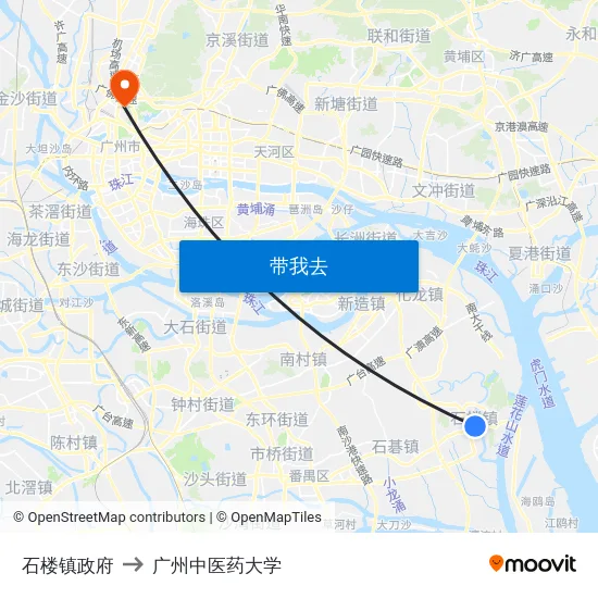 石楼镇政府 to 广州中医药大学 map