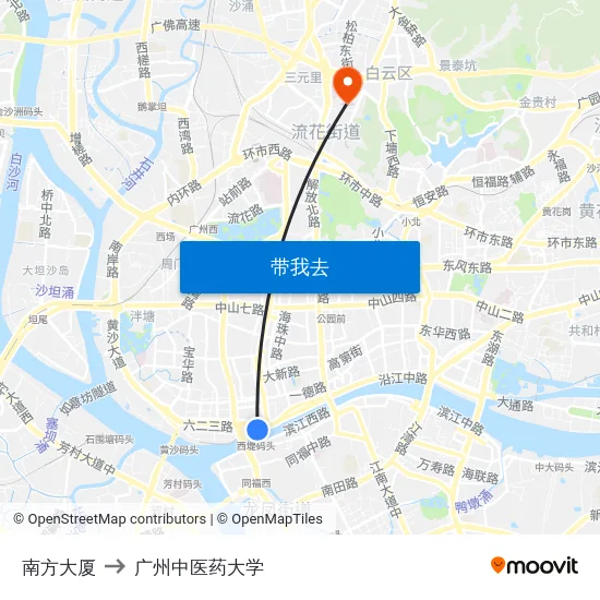 南方大厦 to 广州中医药大学 map